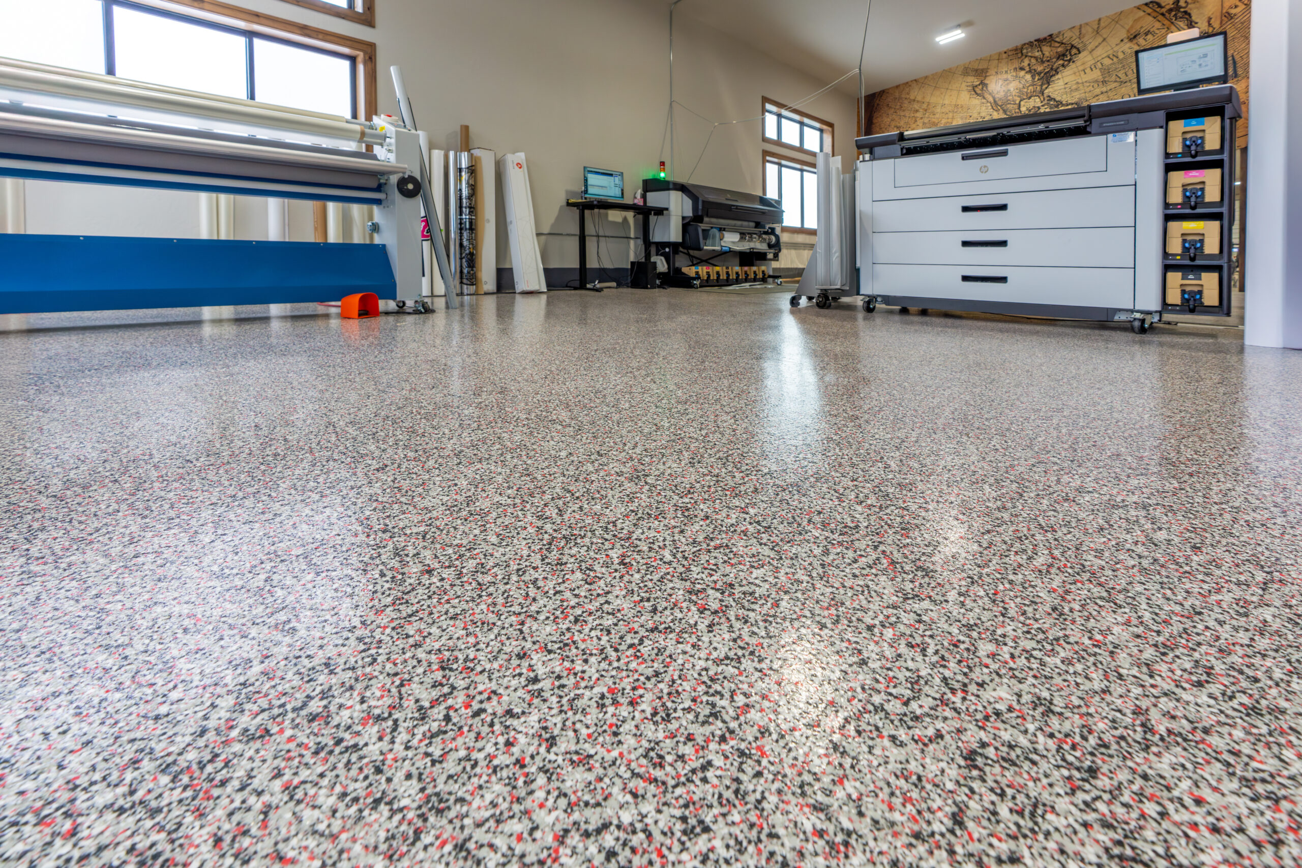 Commercial concrete coating in a print shop