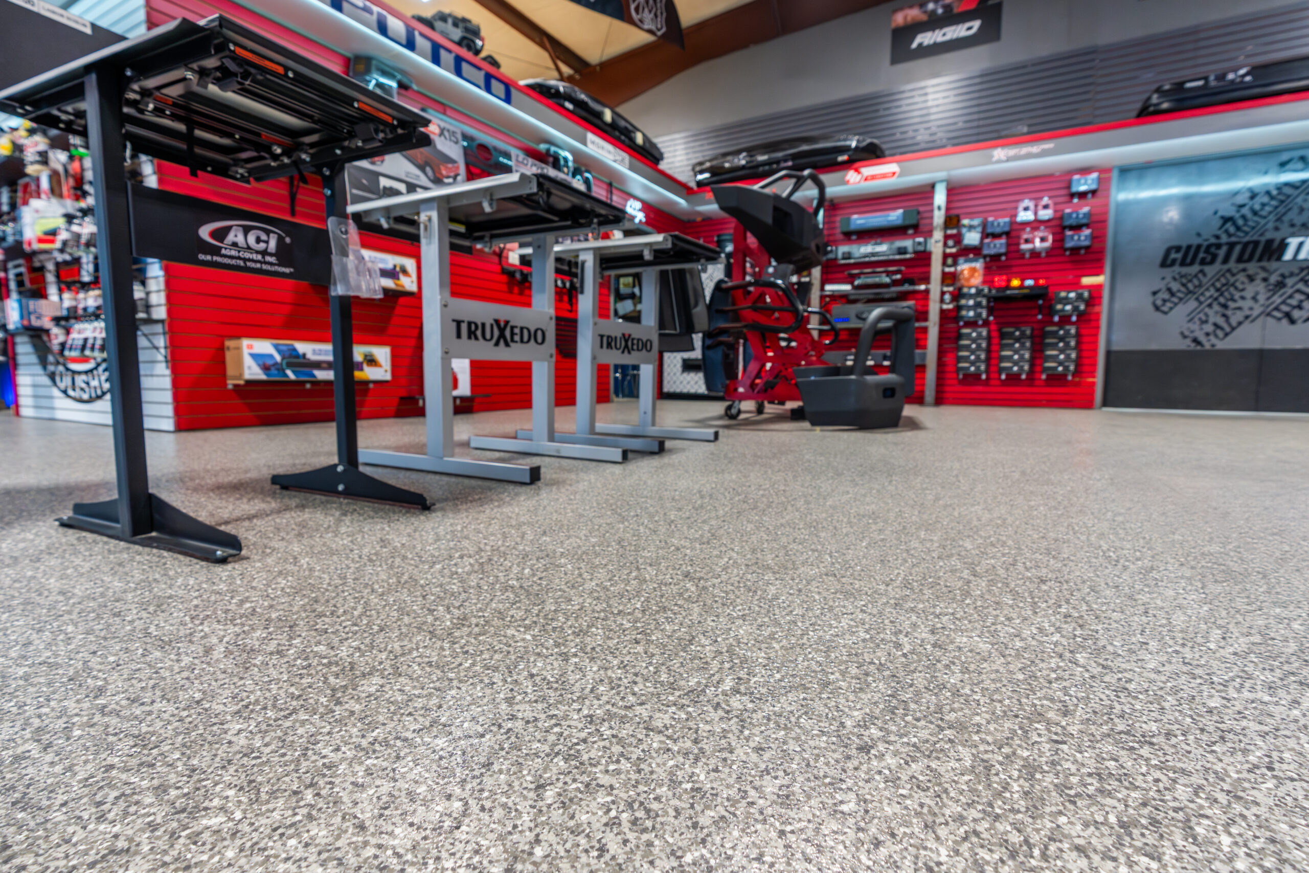 Truck store with coated concrete floor