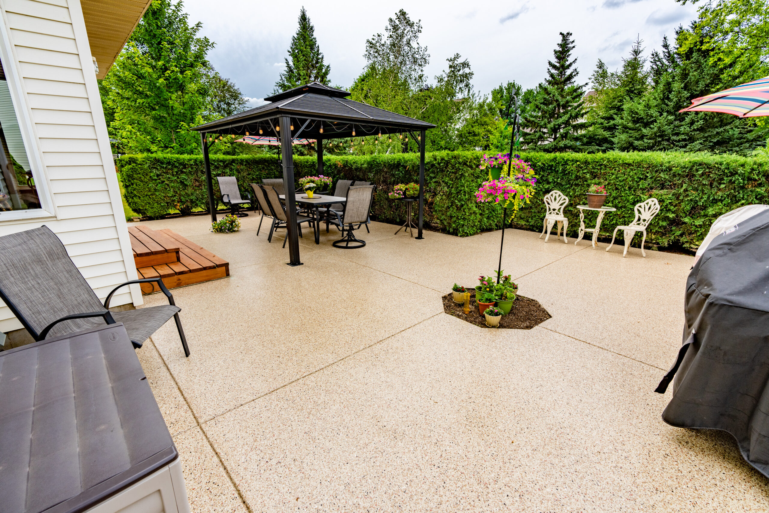 Close-up of outdoor polyaspartic patio coating